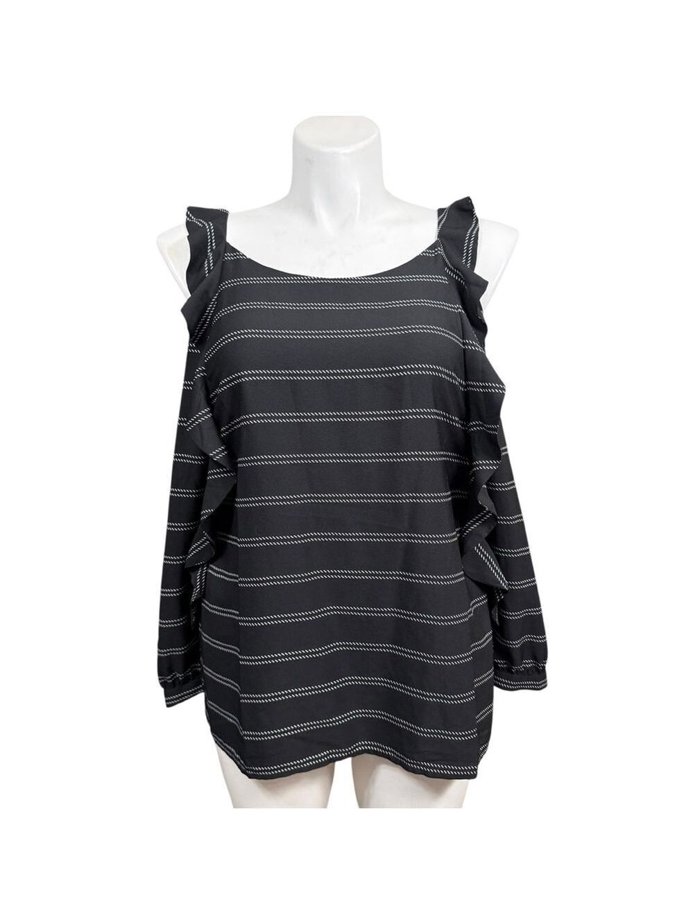 Chicos Black White Striped Cold Shoulder Top Womens Size Large